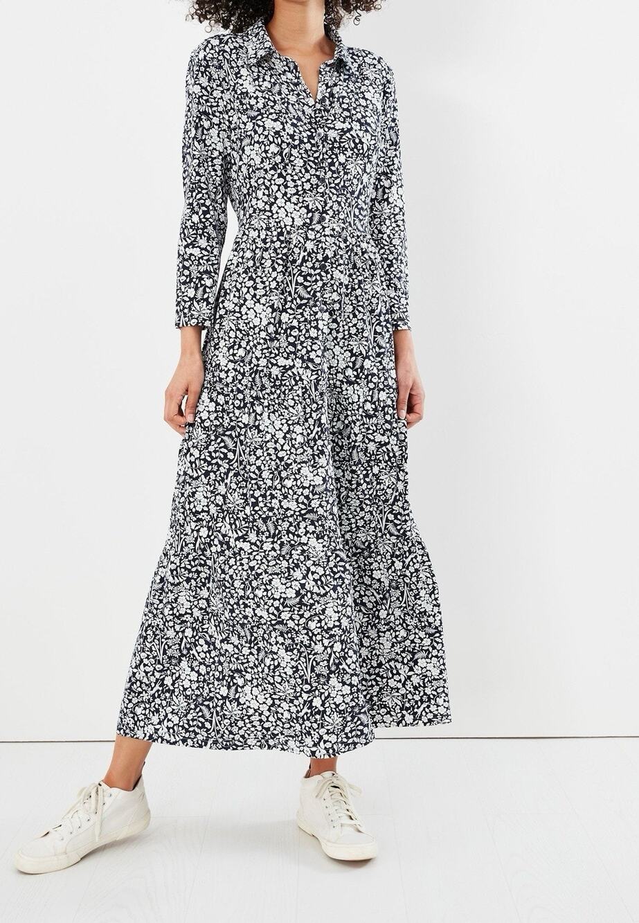 Joules Jane Navy White Patterned Tiered 3/4 Sleeve Shirt Dress Sz 12 Flowy NWT